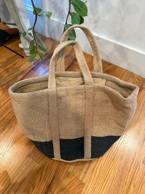 Velvet Two-Tone Summer Catchall Bag - Beige and Black (the Dallas Basket Bag)